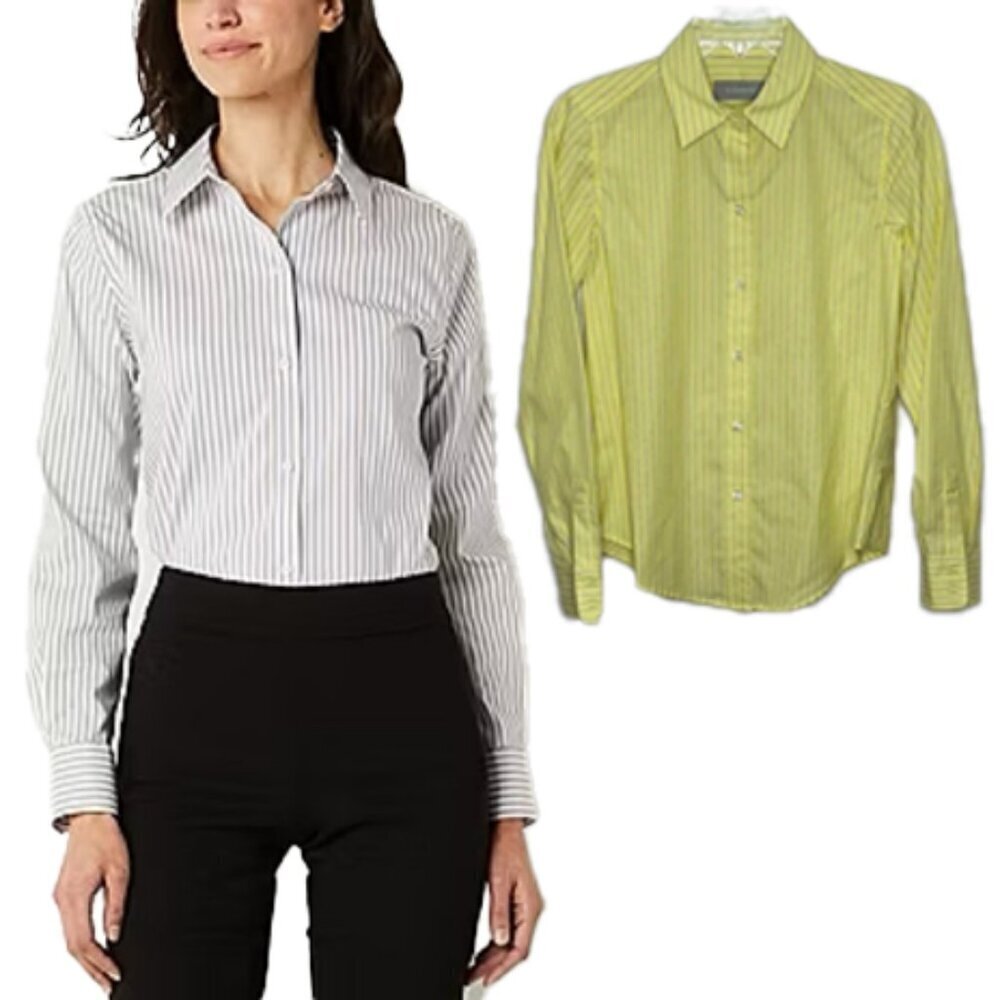🆕 LIZ CLAIBORNE Yellow Pinstripe Men's Dress Shirt Size XS